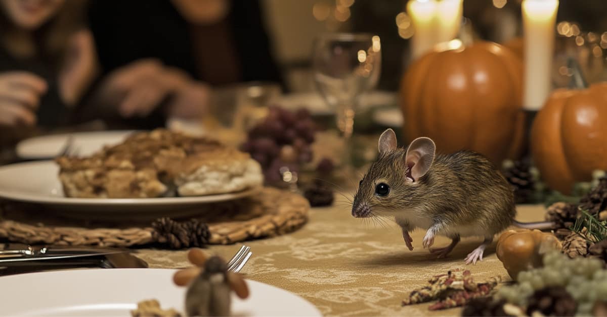 a mouse on the table, concept of Thanksgiving Pest & Wildlife Woes