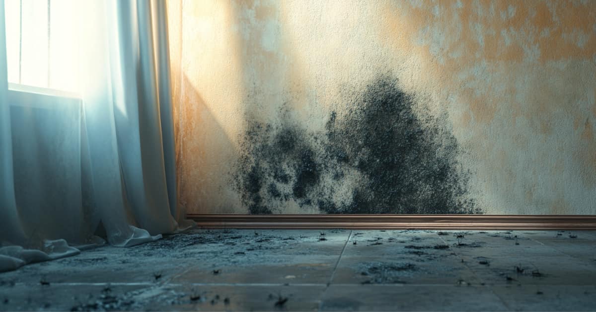 mold on wall and cockroaches on floor, concept of The Link Between Winter Mold and Pest Problems