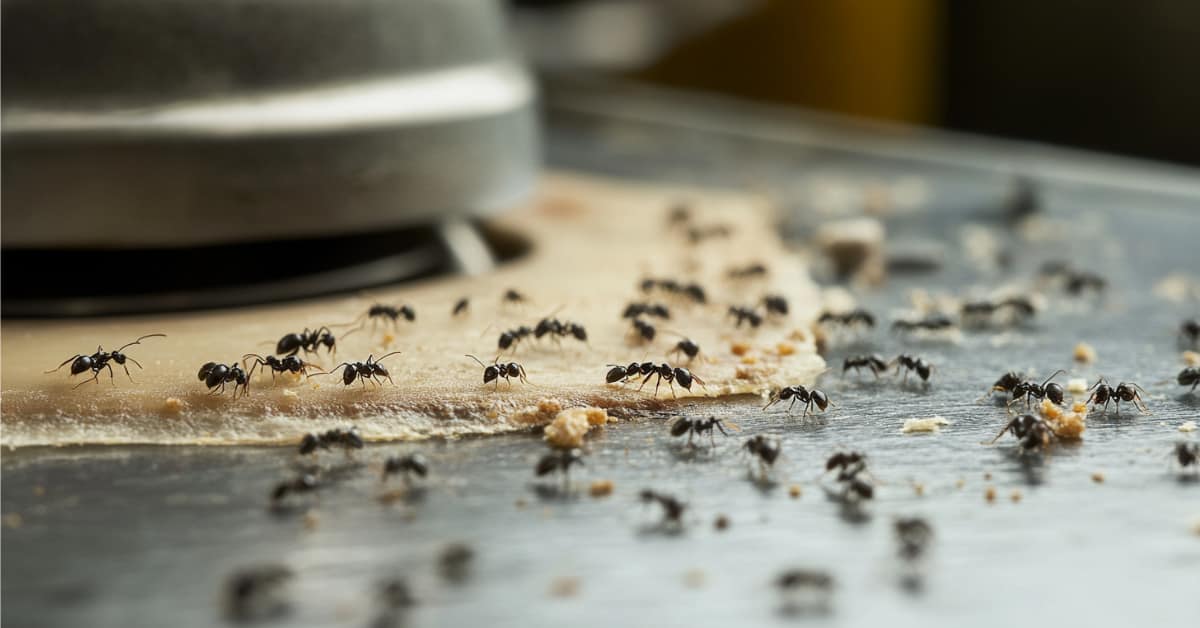 ants on counter concept of spring pest control needed