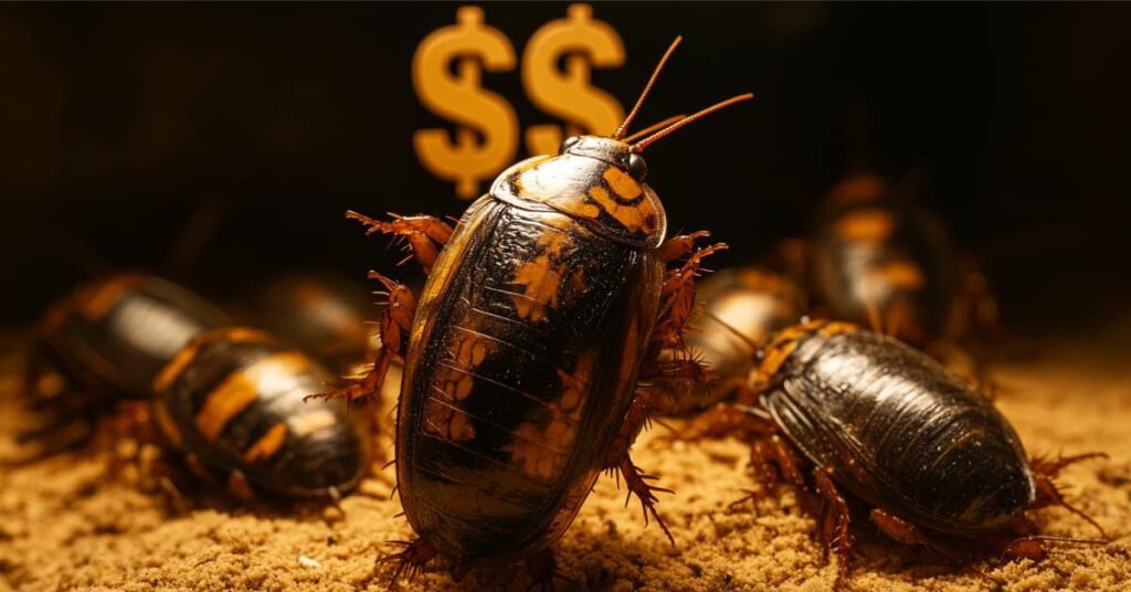 How Much Is Pest Removal Service In Nj? 1 Large Roach With 2 Dollar Signs In The Background, Concept Of How Much Is Pest Removal Service In Nj?