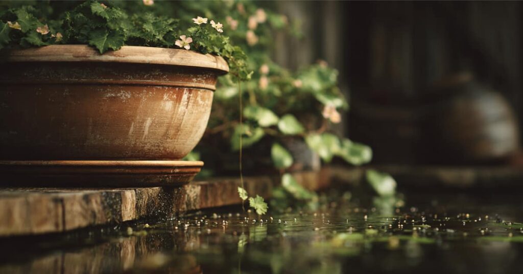 Why Pests Return Every Season In Nj: The Year-Round Infestation Cycle 2 Planter, Still Water With Mosquitoes, Representing Year-Round Pest Problems In The Spring In Nj