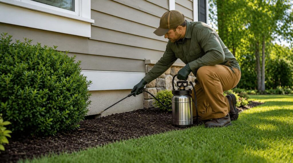 Interior And Exterior Pest Proofing Tips For Nj Homes 2 Pest Exterminator Spraying Outside Foundation To Pest Proof Your Nj Home
